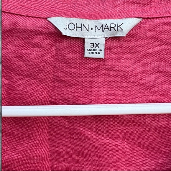 EUC John Mark Linen Ruched Sleeve
Button Front Wired Collar Top Deep Rose 3X - Picture 3 of 8